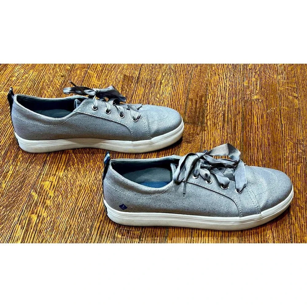 Sperry Top Sider Crest Vibe Lace Up Low Top Sneakers Gray Sparkle Canvas - SZ 6M